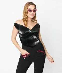 Betty & Veronica X Unique Vintage Black Vegan Leather Violet Top New Arrivals!