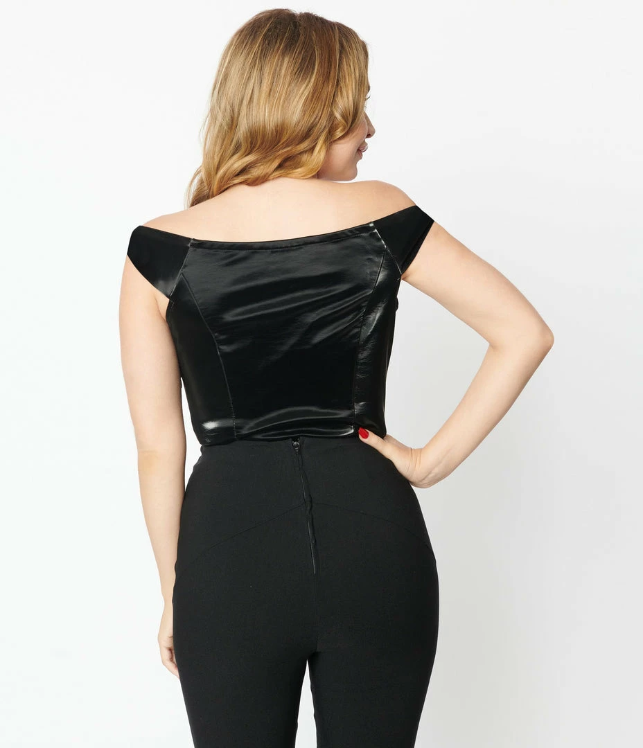 Betty & Veronica X Unique Vintage Black Vegan Leather Violet Top New Arrivals!