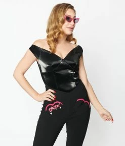 Betty & Veronica X Unique Vintage Black Vegan Leather Violet Top New Arrivals!