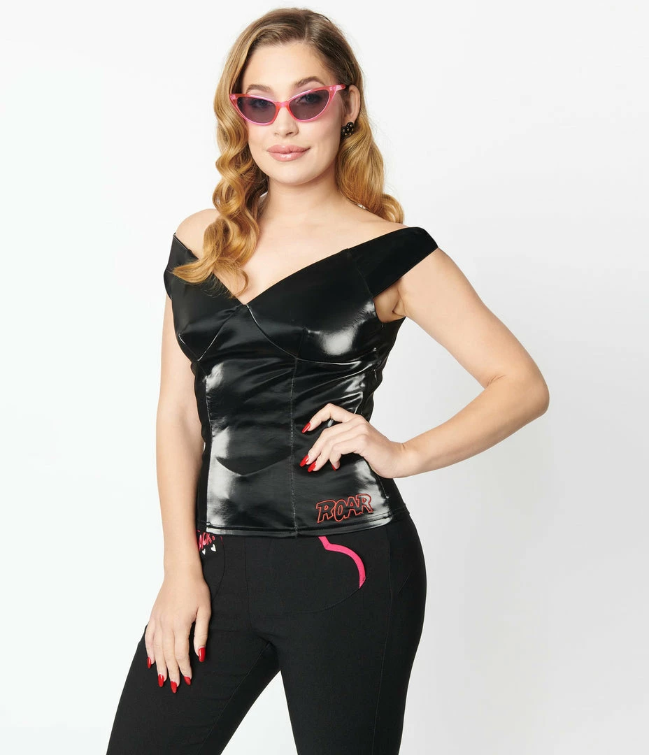 Betty & Veronica X Unique Vintage Black Vegan Leather Violet Top New Arrivals!