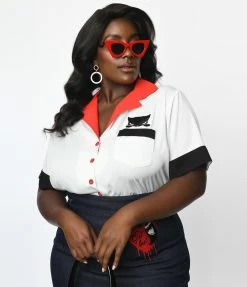New Arrivals! Emily The Strange X Unique Vintage Plus Size Bad Kitten Club Diner Shirt