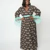 Unique Vintage Plus Size Black & Mint Moth Print Maxi Dress New Arrivals!