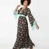 Unique Vintage Black & Mint Moth Print Maxi Dress New Arrivals!