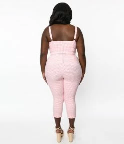 Unique Vintage Plus Size Pink & White Gingham Marcel Jumpsuit Clothing