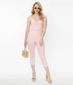 Clothing Unique Vintage Pink & White Gingham Marcel Jumpsuit