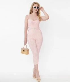 Clothing Unique Vintage Pink & White Gingham Marcel Jumpsuit