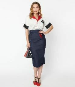 Emily The Strange X Unique Vintage Get Lost Denim Wiggle Skirt New Arrivals!