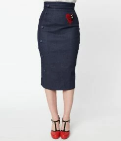 Emily The Strange X Unique Vintage Get Lost Denim Wiggle Skirt New Arrivals!
