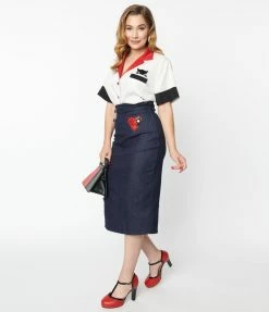 Emily The Strange X Unique Vintage Get Lost Denim Wiggle Skirt New Arrivals!