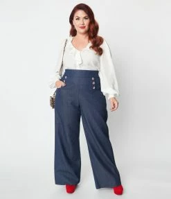 Clothing Unique Vintage Plus Size Heart Buttoned Denim High Waist Ginger Jeans