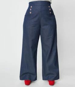 Clothing Unique Vintage Plus Size Heart Buttoned Denim High Waist Ginger Jeans