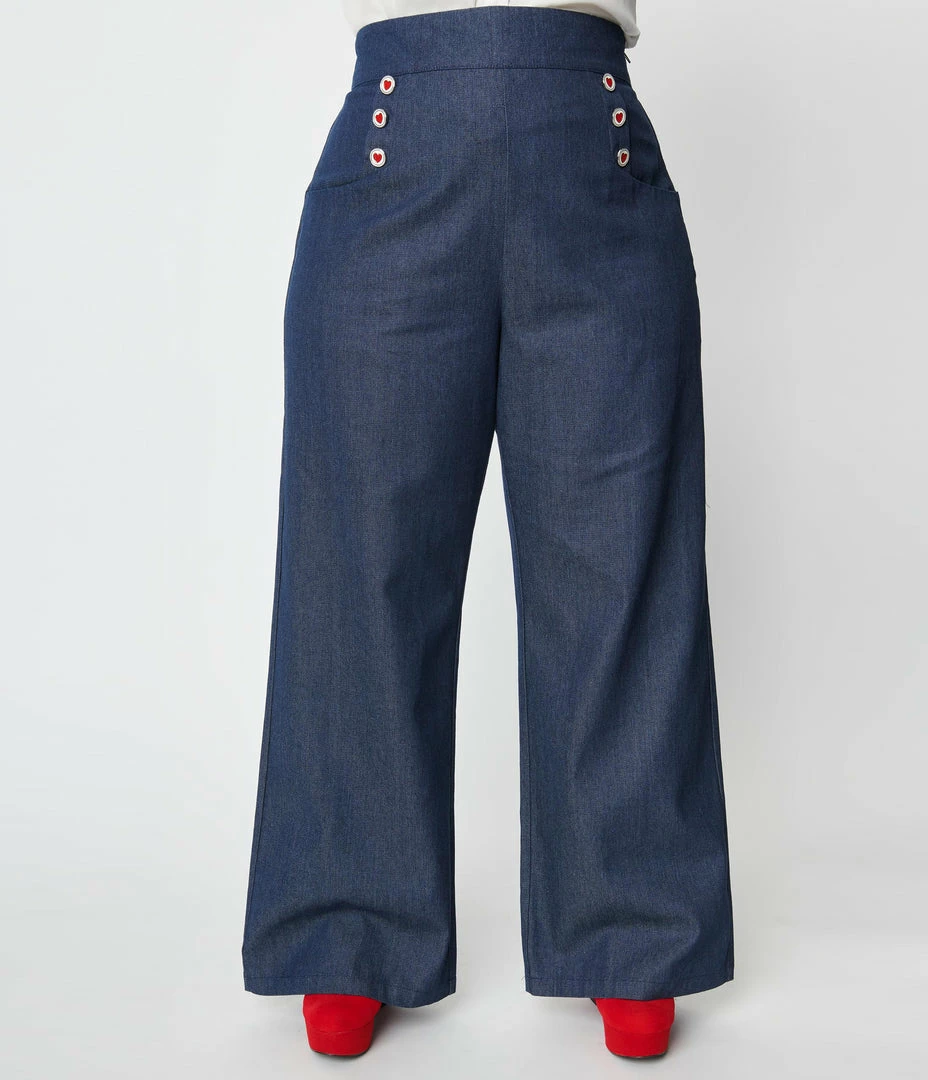 Clothing Unique Vintage Plus Size Heart Buttoned Denim High Waist Ginger Jeans