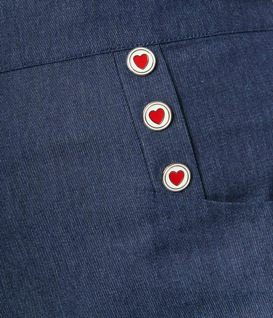 Clothing Unique Vintage Plus Size Heart Buttoned Denim High Waist Ginger Jeans