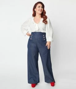 Clothing Unique Vintage Plus Size Heart Buttoned Denim High Waist Ginger Jeans