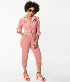 Unique Vintage Pink Corduroy Trixie Jumpsuit Clothing
