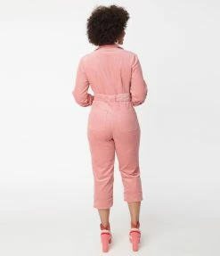 Unique Vintage Pink Corduroy Trixie Jumpsuit Clothing