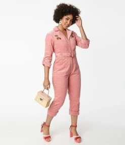 Unique Vintage Pink Corduroy Trixie Jumpsuit Clothing