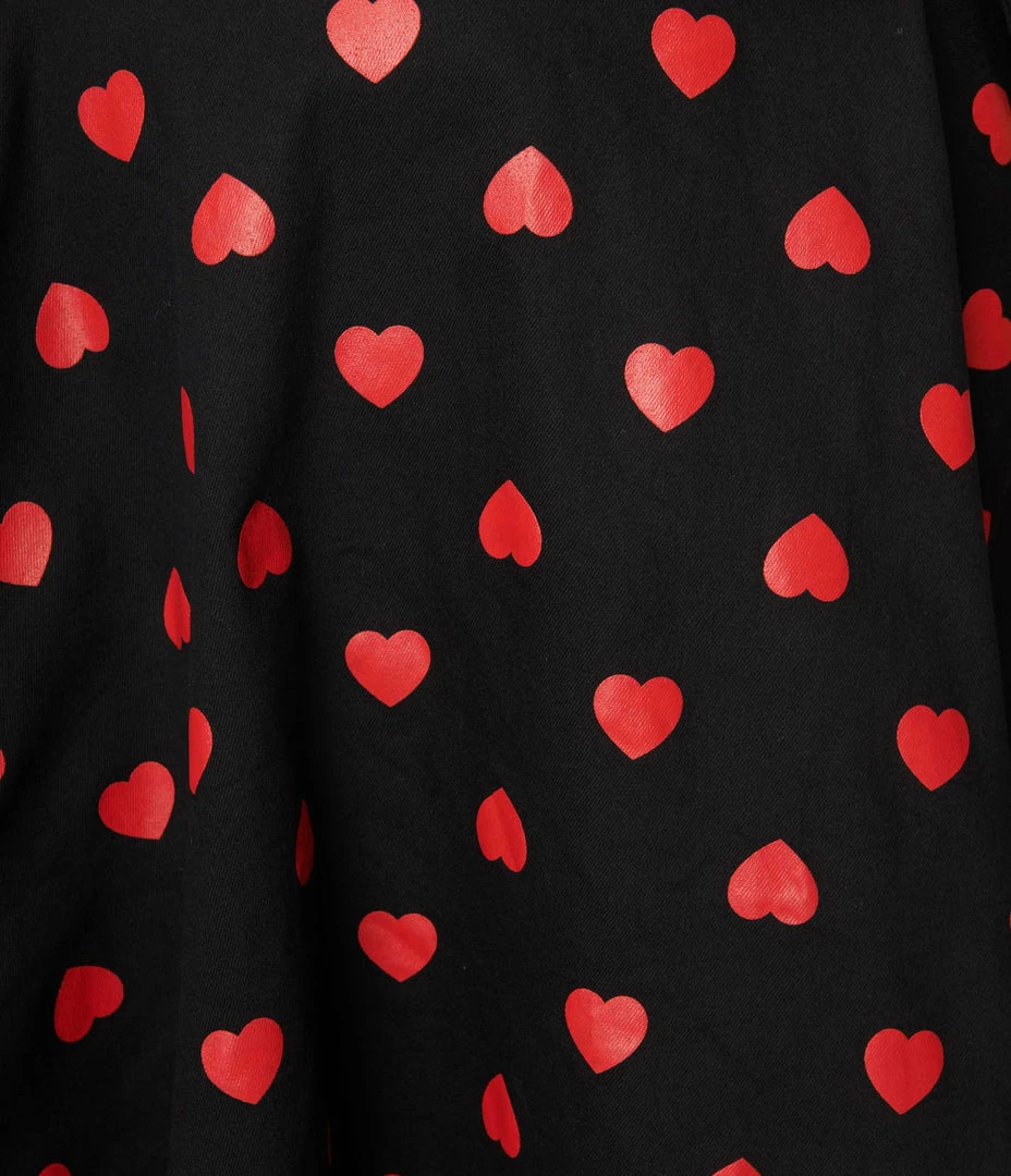 New Arrivals! Unique Vintage Plus Size Black & Red Hearts Brionne Pinafore Skirt