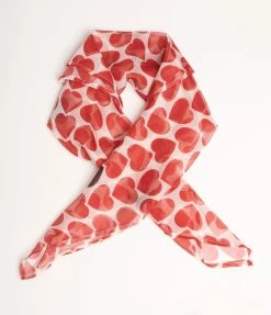 Unique Vintage Red Heart Print Hair Scarf