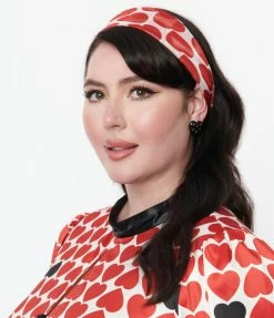 Unique Vintage Red Heart Print Hair Scarf