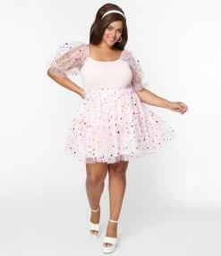 Smak Parlour Plus Size Pink Confetti Heart Tulle Mini Skirt