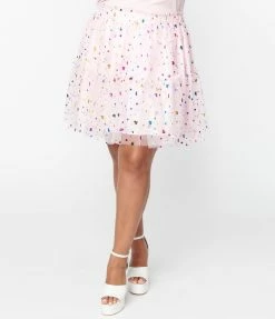 Smak Parlour Plus Size Pink Confetti Heart Tulle Mini Skirt