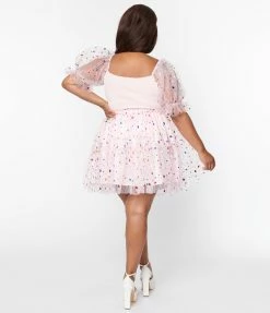 Smak Parlour Plus Size Pink Confetti Heart Tulle Mini Skirt