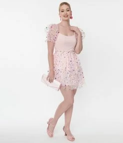 New Arrivals! Smak Parlour Pink Confetti Heart Tulle Mini Skirt