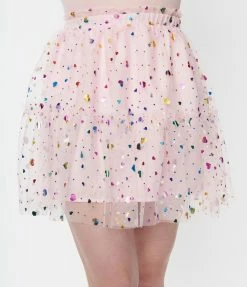 New Arrivals! Smak Parlour Pink Confetti Heart Tulle Mini Skirt