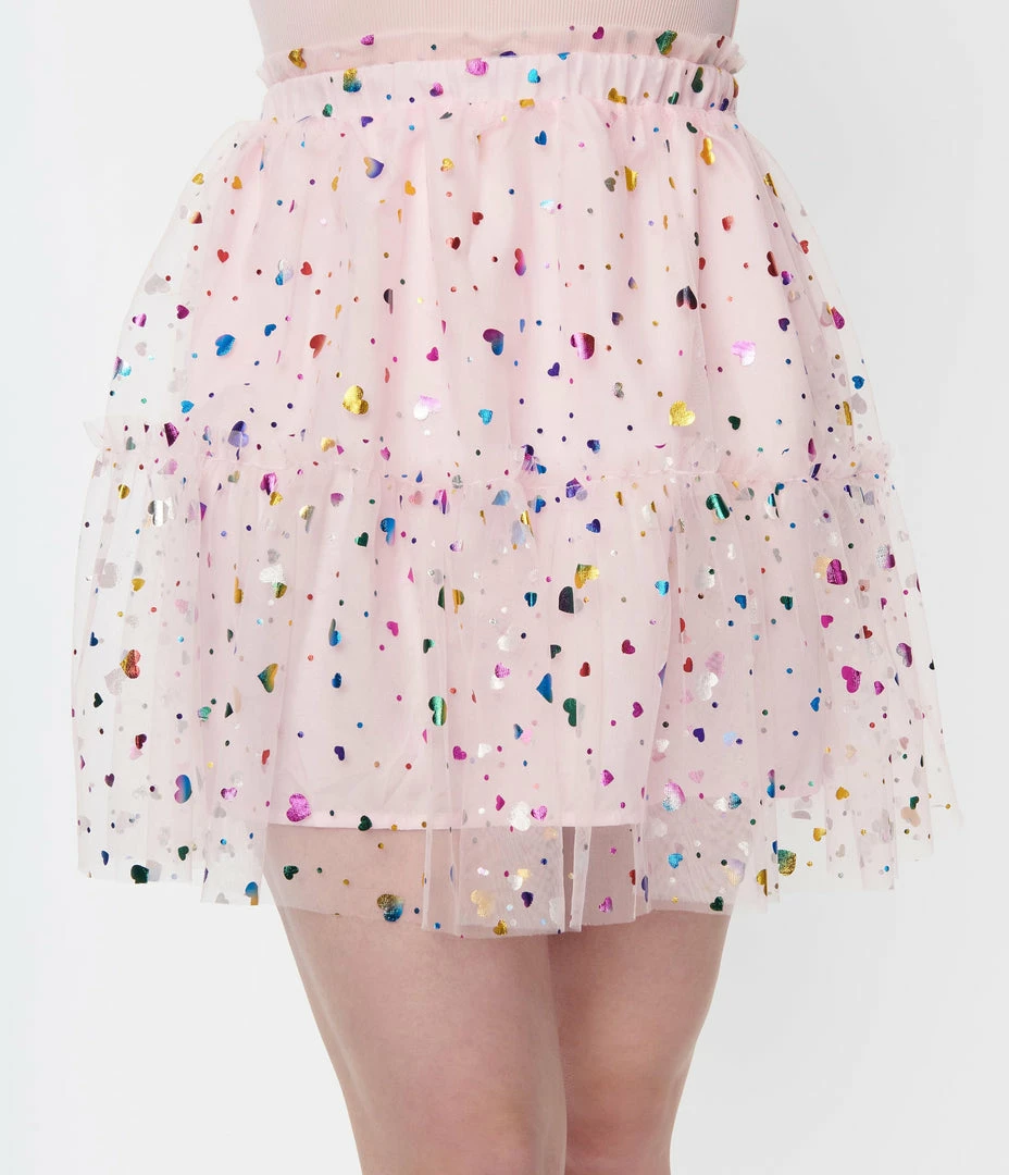 New Arrivals! Smak Parlour Pink Confetti Heart Tulle Mini Skirt