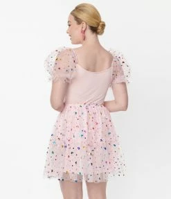 New Arrivals! Smak Parlour Pink Confetti Heart Tulle Mini Skirt