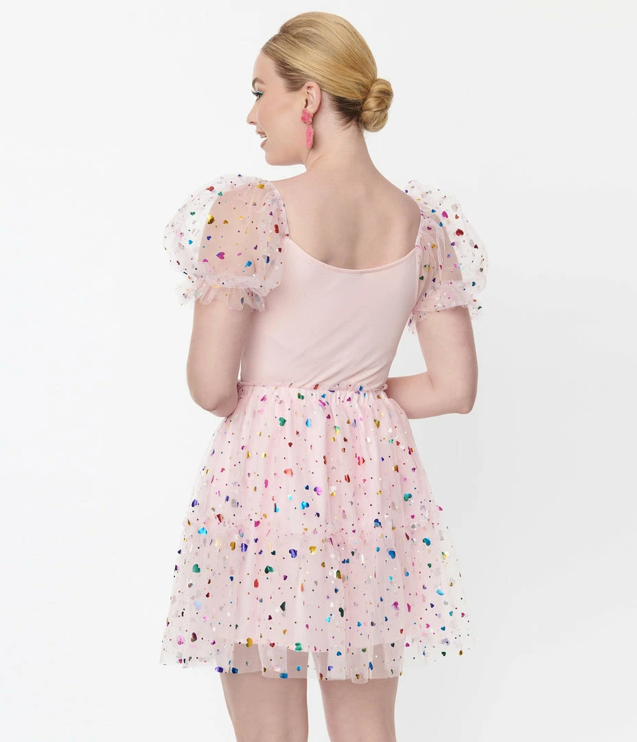 New Arrivals! Smak Parlour Pink Confetti Heart Tulle Mini Skirt