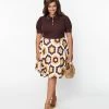Clothing Smak Parlour Plus Size Brown & Honeycomb Quilt Print Flare Dress
