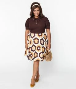 Clothing Smak Parlour Plus Size Brown & Honeycomb Quilt Print Flare Dress