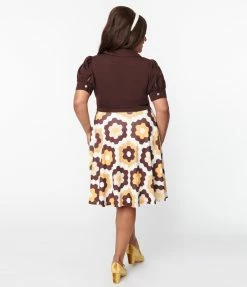 Clothing Smak Parlour Plus Size Brown & Honeycomb Quilt Print Flare Dress
