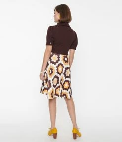 Smak Parlour Brown & Honeycomb Quilt Print Flare Dress