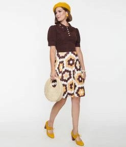 Smak Parlour Brown & Honeycomb Quilt Print Flare Dress