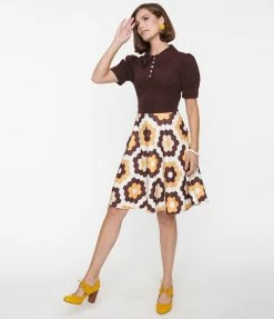 Smak Parlour Brown & Honeycomb Quilt Print Flare Dress