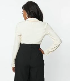 Unique Vintage Cream & Embroidered Floral Yoke Blouse Clothing