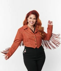 Unique Vintage Plus Size Rust Suede & Embroidered Horse Cattle Call Jacket