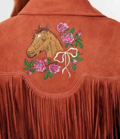 Unique Vintage Plus Size Rust Suede & Embroidered Horse Cattle Call Jacket