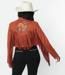 Clothing Unique Vintage Rust Suede & Embroidered Horse Cattle Call Jacket