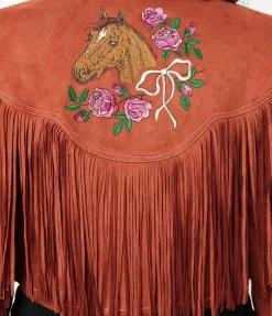 Clothing Unique Vintage Rust Suede & Embroidered Horse Cattle Call Jacket