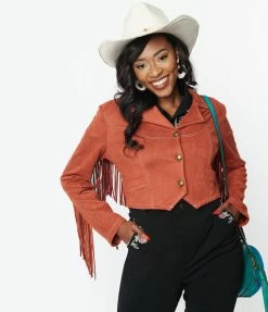 Clothing Unique Vintage Rust Suede & Embroidered Horse Cattle Call Jacket