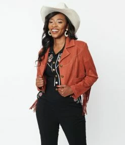 Clothing Unique Vintage Rust Suede & Embroidered Horse Cattle Call Jacket