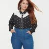 Unique Vintage Plus Size Black & White Star Print Western Blouse