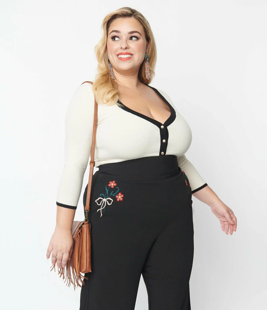 Unique Vintage Plus Size Cream & Cowgirl Belted Cardigan Clothing