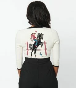 Clothing Unique Vintage Cream & Cowgirl Belted Cardigan