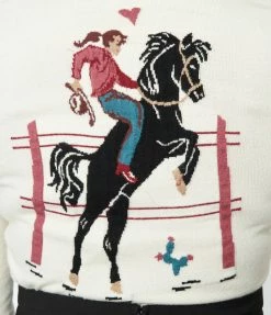 Clothing Unique Vintage Cream & Cowgirl Belted Cardigan