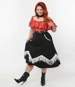 Unique Vintage Plus Size Black & Red Bandana Print Swing Dress